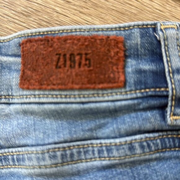 Zara Basic Z1975 Denim Distressed Skinny Jeans Light Wash Red Stripe Size 4 - Picture 5 of 6